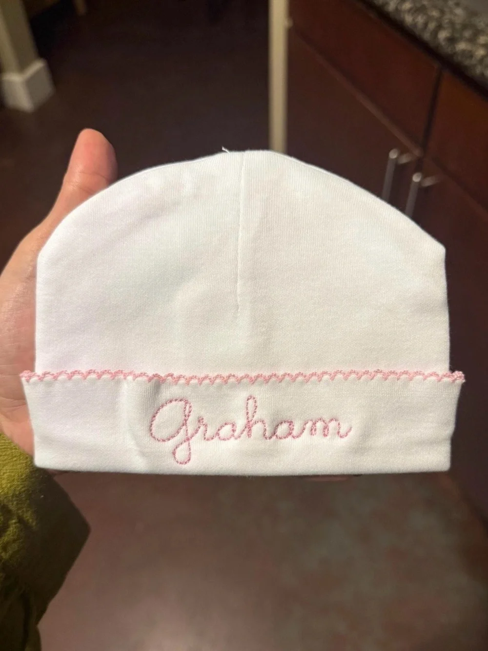 Personalized White Newborn Baby Cap with Pink Embroidery Graham - NEW